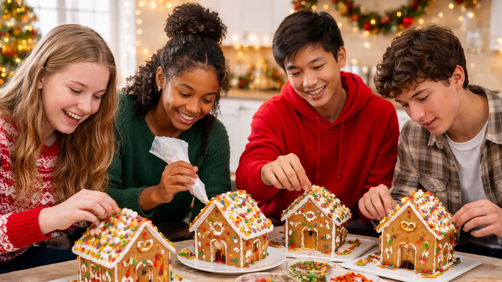 Teen Gingerbread House Building